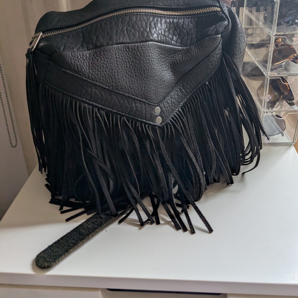 Bird Trouble Mini Melissa Black Fringe Leather Bag
